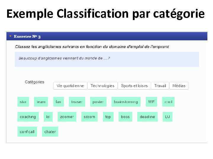 Exemple Classification par catégorie 