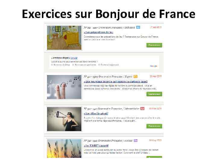 Exercices sur Bonjour de France 
