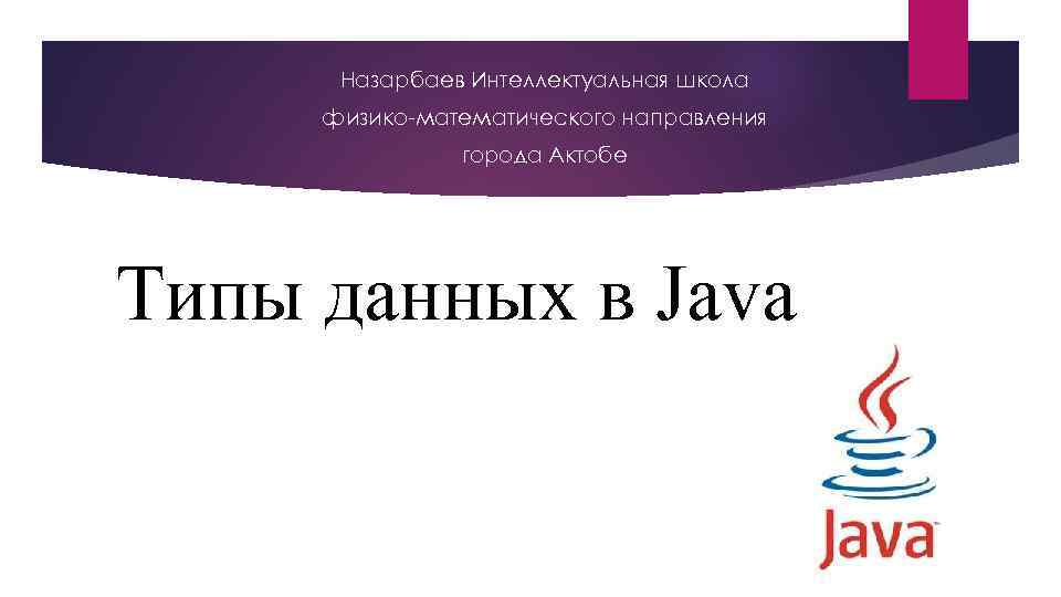 Назарбаев Интеллектуальная школа физико-математического направления города Актобе Типы данных в Java 