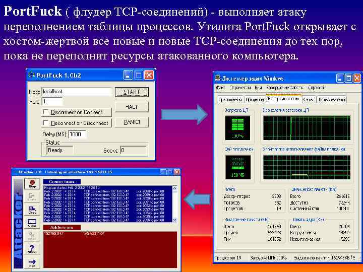 Port. Fuck ( флудер TCP-соединений) - выполняет атаку переполнением таблицы процессов. Утилита Port. Fuck