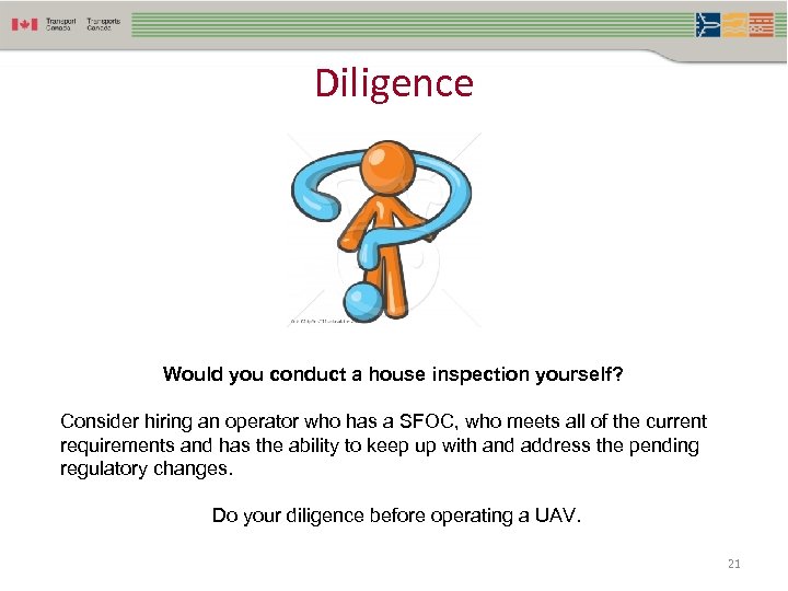 Diligence Would you conduct a house inspection yourself? Consider hiring an operator who has