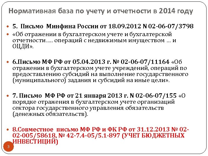 Нормативная база по учету и отчетности в 2014 году 5. Письмо Минфина России от