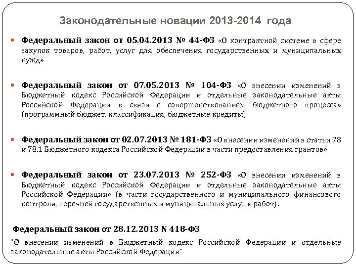 Законодательные новации 2013 -2014 года Федеральный закон от 05. 04. 2013 № 44 -ФЗ