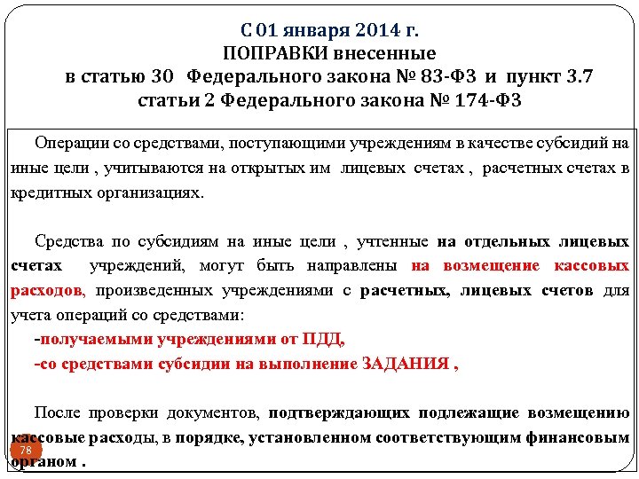 С 01 января 2014 г. ПОПРАВКИ внесенные в статью 30 Федерального закона № 83