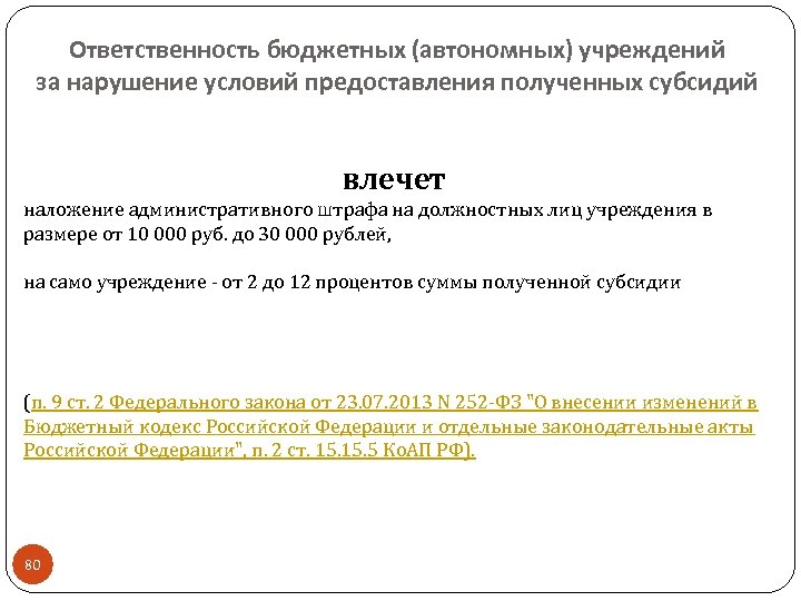 Ответственность бюджетных (автономных) учреждений за нарушение условий предоставления полученных субсидий влечет наложение административного штрафа