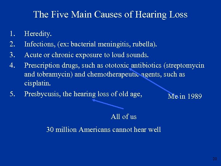 The Five Main Causes of Hearing Loss 1. 2. 3. 4. 5. Heredity. Infections,