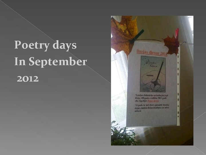 Poetry days In September 2012 