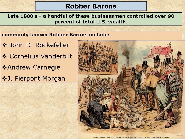 Robber Barons Late 1800’s - a handful of these businessmen controlled over 90 percent