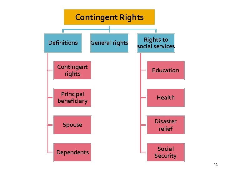 Contingent Rights Definitions General rights Rights to social services Contingent rights Education Principal beneficiary