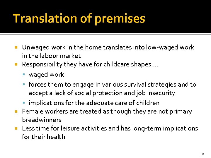 Translation of premises Unwaged work in the home translates into low-waged work in the