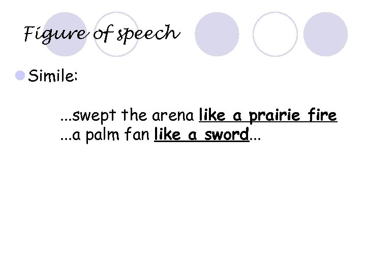 Figure of speech l Simile: 　　. . . swept the arena like a prairie