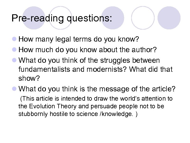 Pre-reading questions: l How many legal terms do you know? l How much do