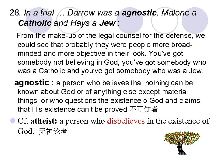 28. In a trial … Darrow was a agnostic, Malone a Catholic and Hays