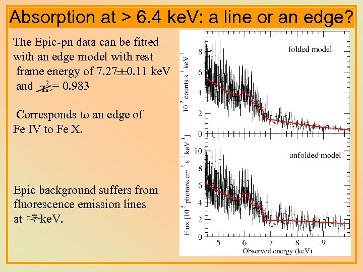 Absorption at > 6. 4 ke. V: a line or an edge? The Epic-pn
