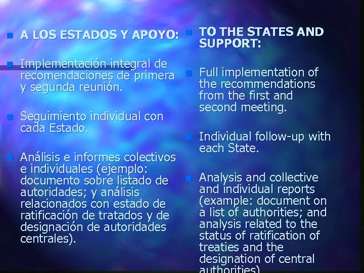 n A LOS ESTADOS Y APOYO: n TO THE STATES AND SUPPORT: n Implementación