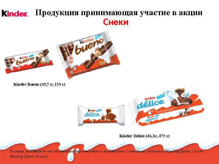 Продукция принимающая участие в акции Снеки Kinder Bueno (45, 7 г; 154 г) Kinder