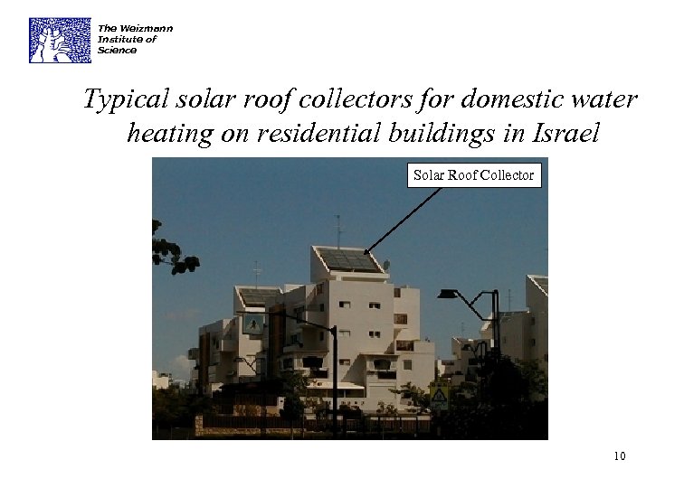 The Weizmann Institute of Science Typical solar roof collectors for domestic water heating on