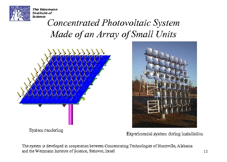 The Weizmann Institute of Science Concentrated Photovoltaic System Made of an Array of Small