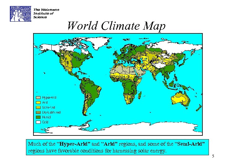 The Weizmann Institute of Science World Climate Map Much of the “Hyper-Arid” and “Arid”