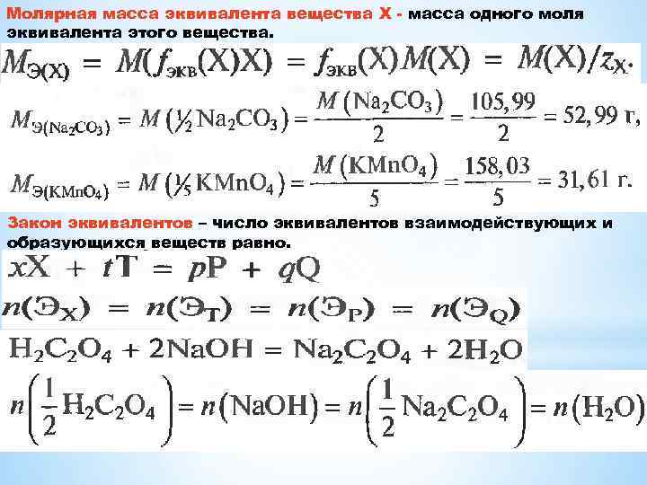 Молярная масса эквивалента серной кислоты