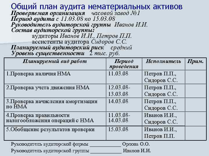 Составление общего плана аудита и составление программы аудита