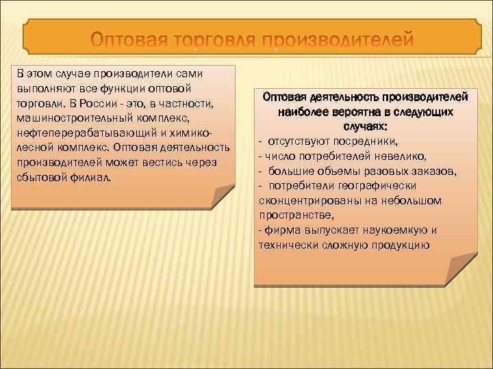 В этом случае производители сами выполняют все функции оптовой торговли. В России - это,