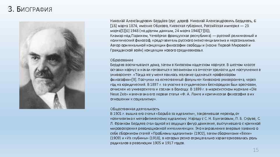 3. БИОГРАФИЯ Никола й Алекса ндрович Бердя ев (рус. дореф. Николай Александровичъ Бердяевъ, 6