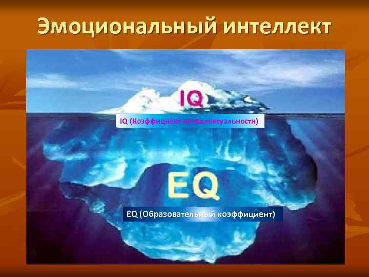 Эмоциональный интеллект IQ (Коэффициент интеллектуальности) EQ (Образовательный коэффициент) 