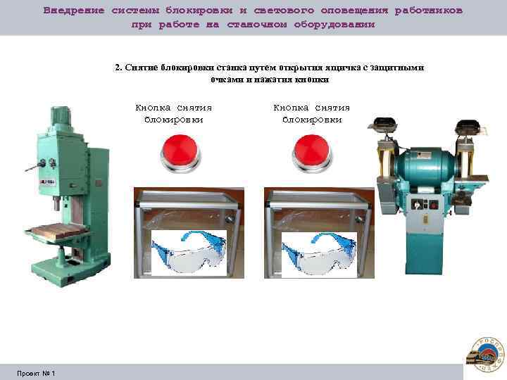 Внедрение системы блокировки и светового оповещения работников при работе на станочном оборудовании 2. Снятие