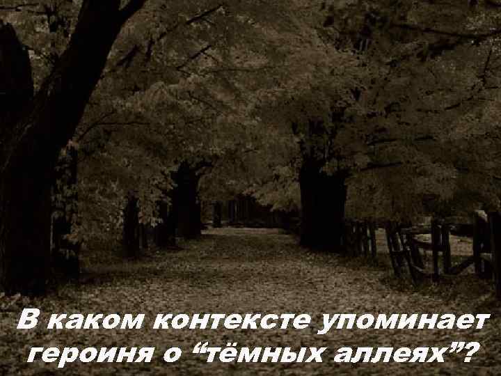 В каком контексте упоминает героиня о “тёмных аллеях”? 