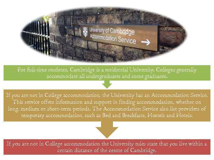 For full-time students, Cambridge is a residential University. Colleges generally accommodate all undergraduates and