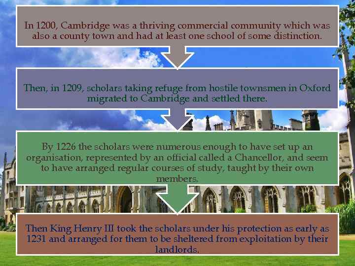 In 1200, Cambridge was a thriving commercial community which was also a county town