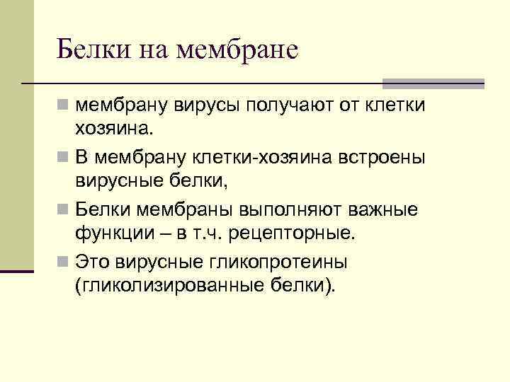 Белки на мембране n мембрану вирусы получают от клетки хозяина. n В мембрану клетки-хозяина