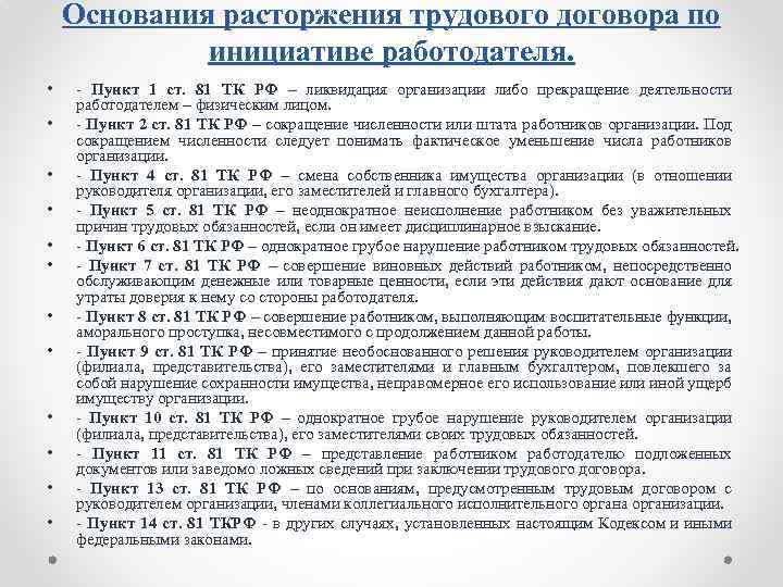 Основания расторжения трудового договора по инициативе работодателя. • • • - Пункт 1 ст.