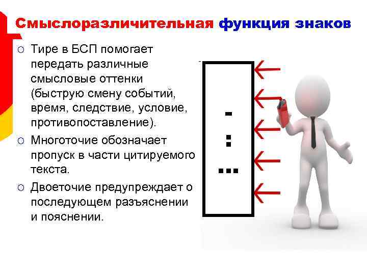 Смыслоразличительная функция знаков ¡ ¡ ¡ Тире в БСП помогает передать различные смысловые оттенки