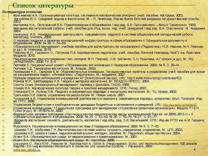 Список литературы Литература основная 23. 24. 25. 26. 27. 28. 29. 30. 31. 32.