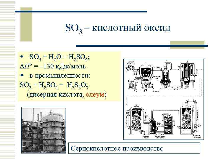 SO 3 – кислотный оксид w SO 3 + H 2 O = H