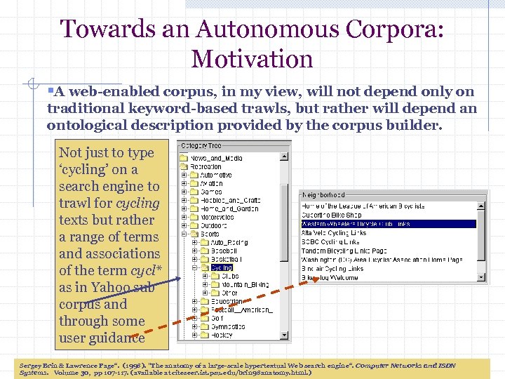 Towards an Autonomous Corpora: Motivation §A web-enabled corpus, in my view, will not depend