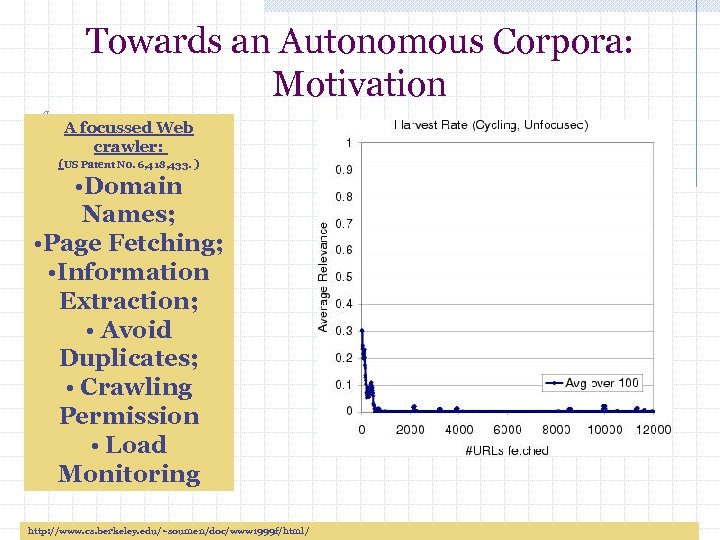 Towards an Autonomous Corpora: Motivation A focussed Web crawler: (US Patent No. 6, 418,