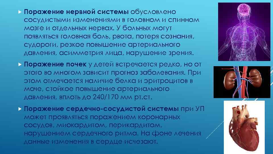 Поражение нервной системы обусловлено сосудистыми изменениями в головном и спинном мозге и отдельных