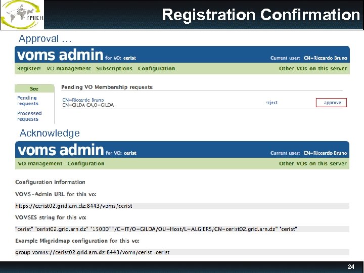 Registration Confirmation Approval … Acknowledge 24 