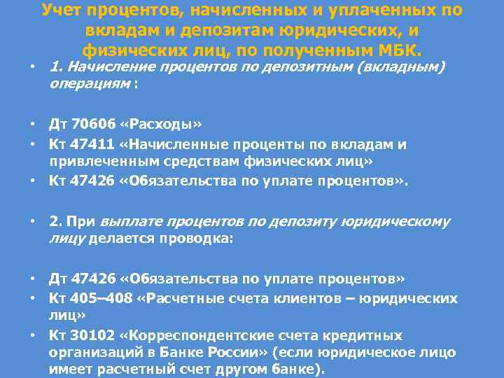 Учет процентов, начисленных и уплаченных по вкладам и депозитам юридических, и физических лиц, по