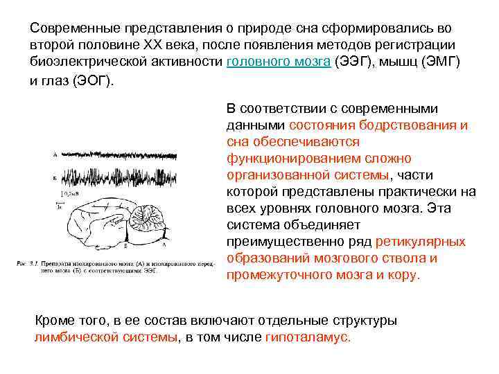 Современные представления о природе сна сформировались во второй половине XX века, после появления методов