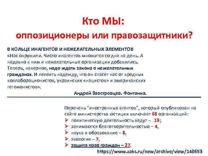 Кто МЫ: оппозиционеры или правозащитники? В КОЛЬЦЕ ИНАГЕНТОВ И НЕЖЕЛАТЕЛЬНЫХ ЭЛЕМЕНТОВ «Нас окружили. Число