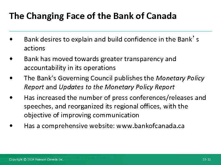 The Changing Face of the Bank of Canada • • • Bank desires to