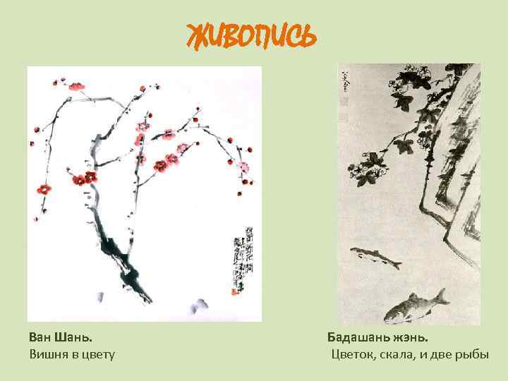 ЖИВОПИСЬ Ван Шань. Вишня в цвету Бадашань жэнь. Цветок, скала, и две рыбы 
