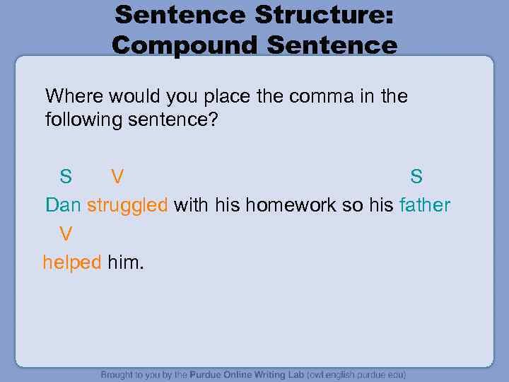 Sentence Structure: Compound Sentence Where would you place the comma in the following sentence?
