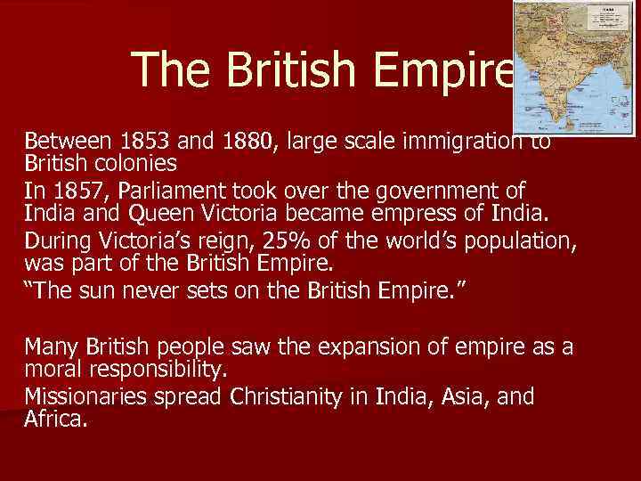 The British Empire Between 1853 and 1880, large scale immigration to British colonies In