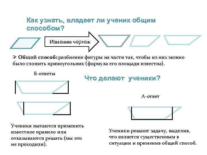 Как узнать, владеет ли ученик общим способом? Изменим чертеж Ø Общий способ: разбиение фигуры