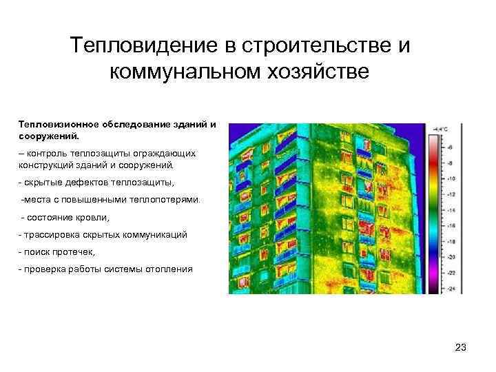 Тепловидение в строительстве и коммунальном хозяйстве Тепловизионное обследование зданий и сооружений. – контроль теплозащиты